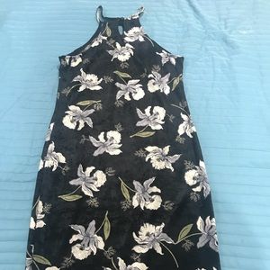 Black and gray floral halter-top dress